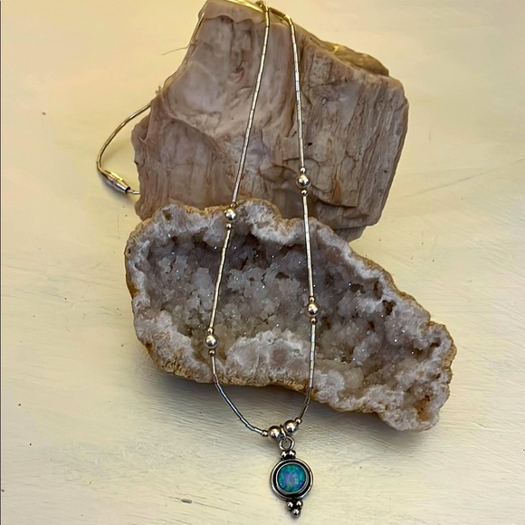 Opal Set Sterling Silver Marked 925 Pendant Beaded Bohemian Necklace - Picture 1 of 9